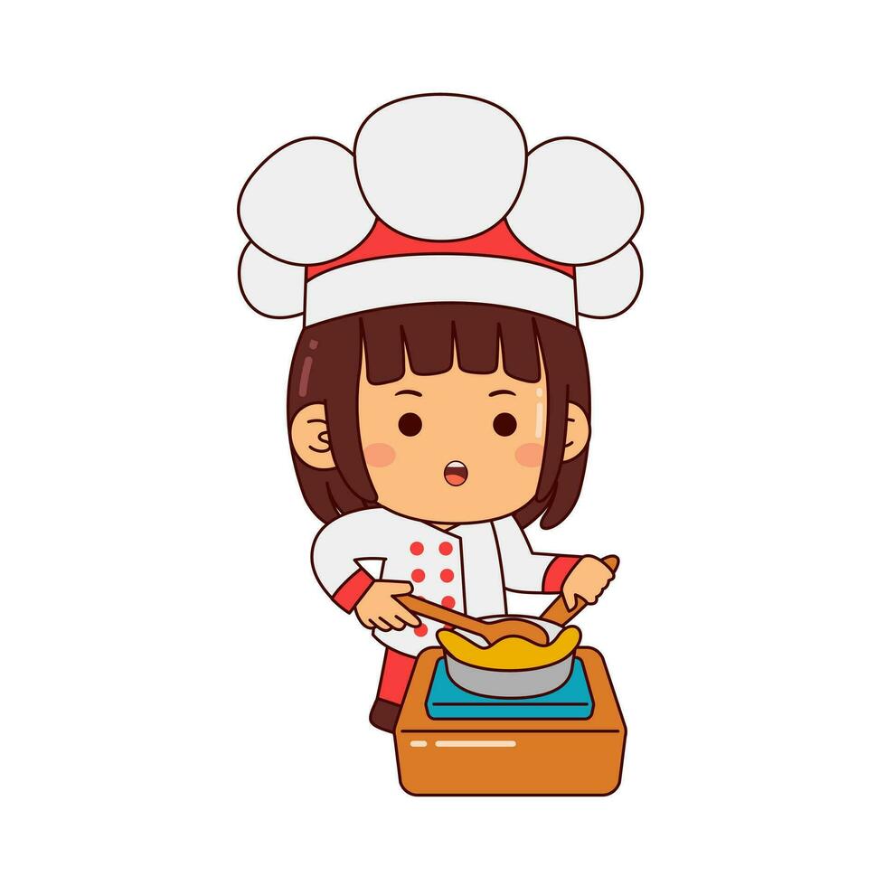 fofa chefe de cozinha menina desenho animado personagem vetor ilustração
