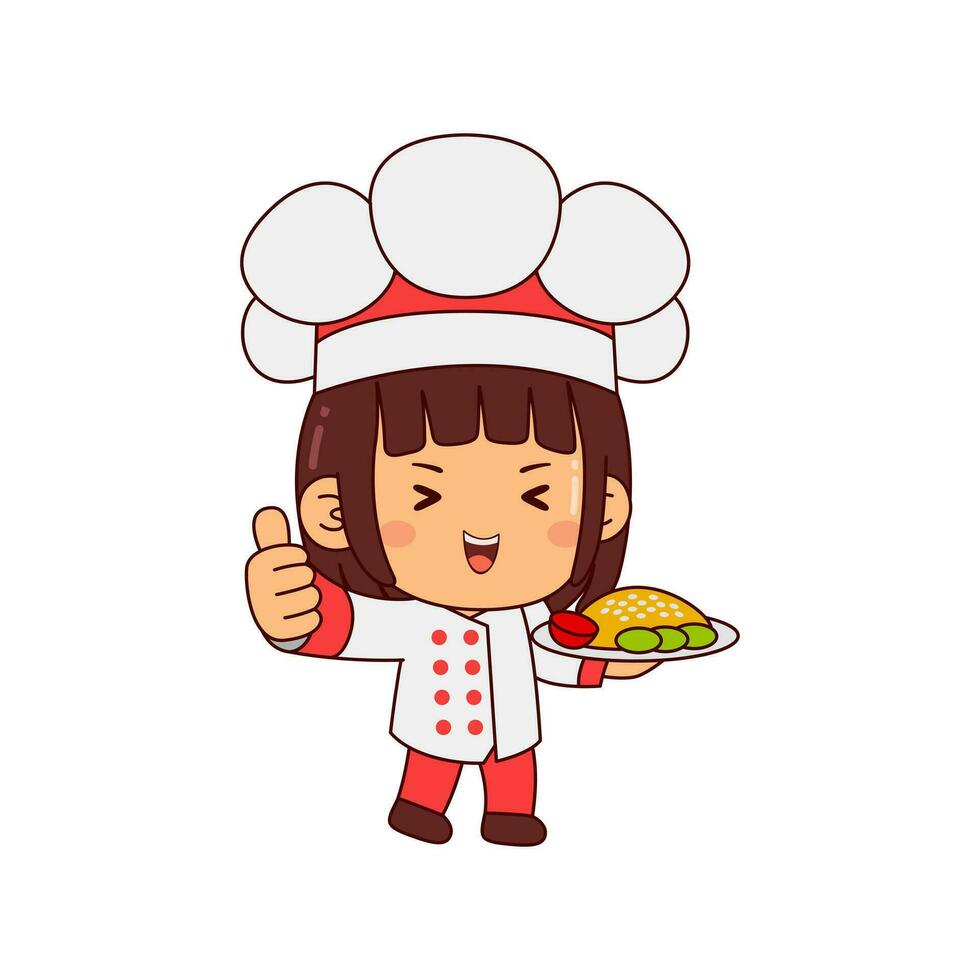 fofa chefe de cozinha menina desenho animado personagem vetor ilustração