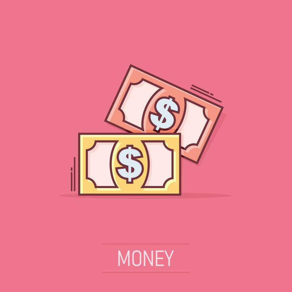 ícone de dinheiro dos desenhos animados em estilo cômico. pictograma de ilustração de sinal de dinheiro dólar. conceito de negócio de respingo de moeda. vetor