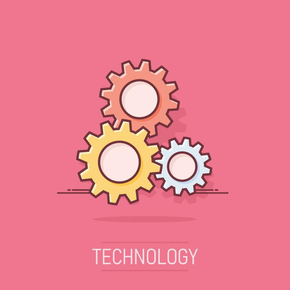 ícone de engrenagem dos desenhos animados em estilo cômico. pictograma de ilustração de roda dentada. conceito de negócio de respingo de roda dentada. vetor