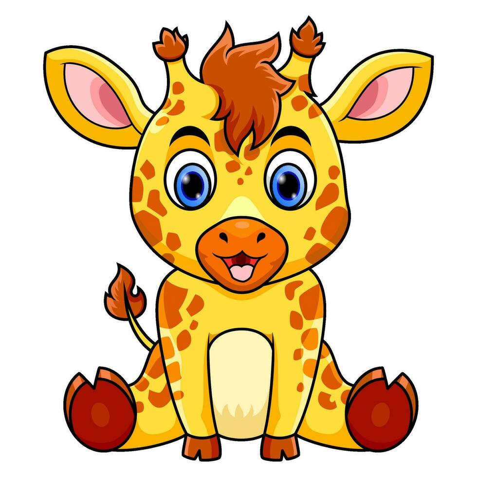 desenho de girafa bebê fofo sentado vetor