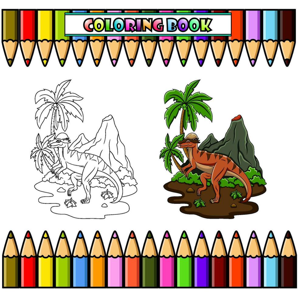 desenho animado paquicefalossauro dentro a selva para coloração livro vetor