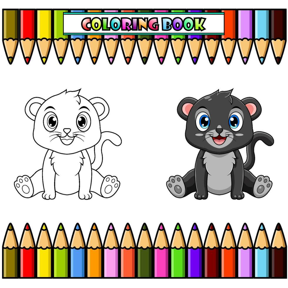 fofa bebê Preto pantera desenho animado sentado para coloração vetor