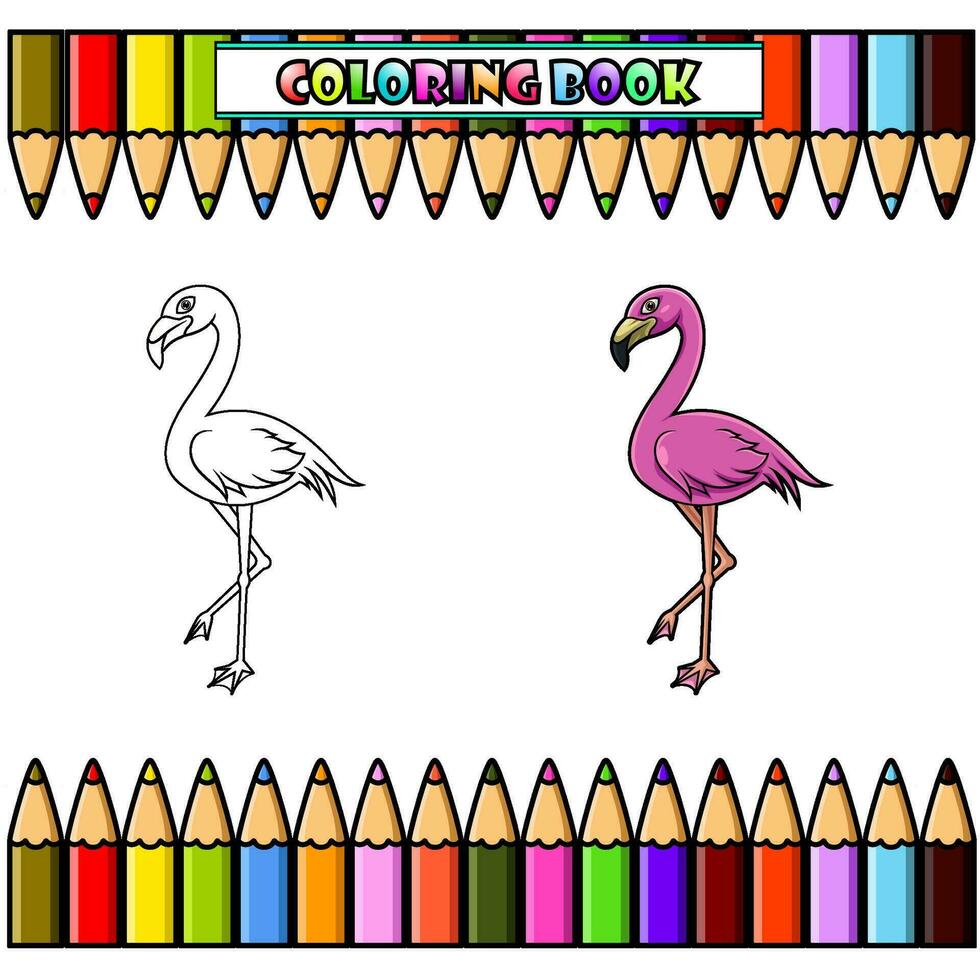 desenho animado flamingo para coloração livro vetor