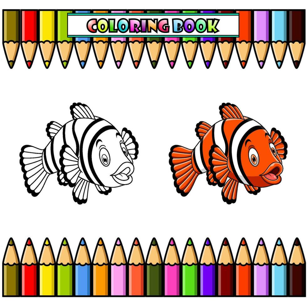desenho animado palhaço peixe para coloração livro vetor