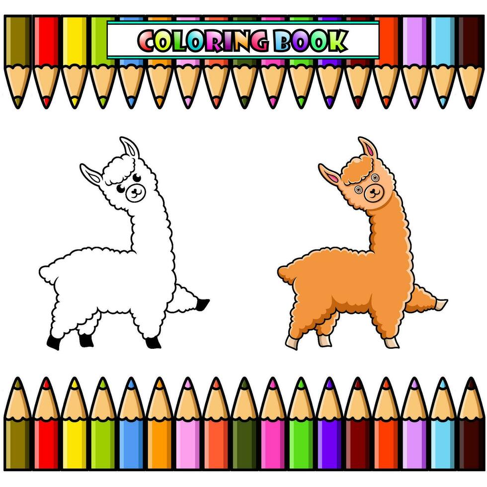 desenho animado alpaca para coloração livro vetor