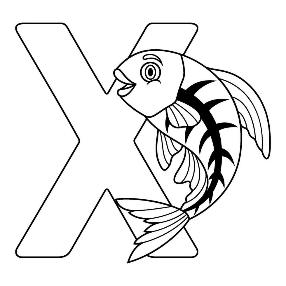 ilustração do x carta para raio X peixe vetor
