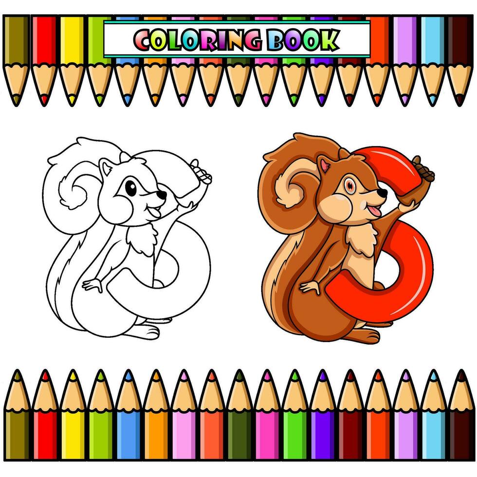 coloração livro, ilustração do s para carta esquilo vetor