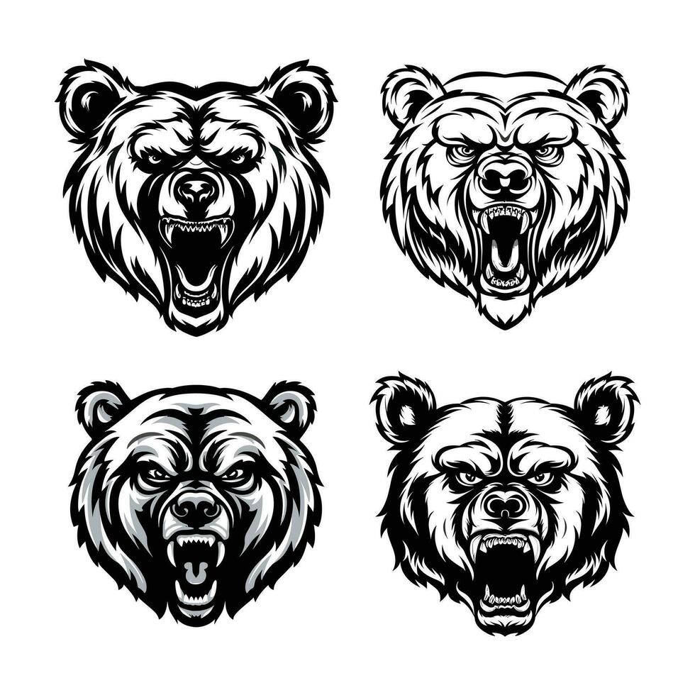 Bravo Urso cabeça ícone isolado conjunto ilustração vetor