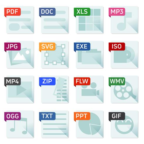 Conjunto de ícones plana de formato de arquivo vetor