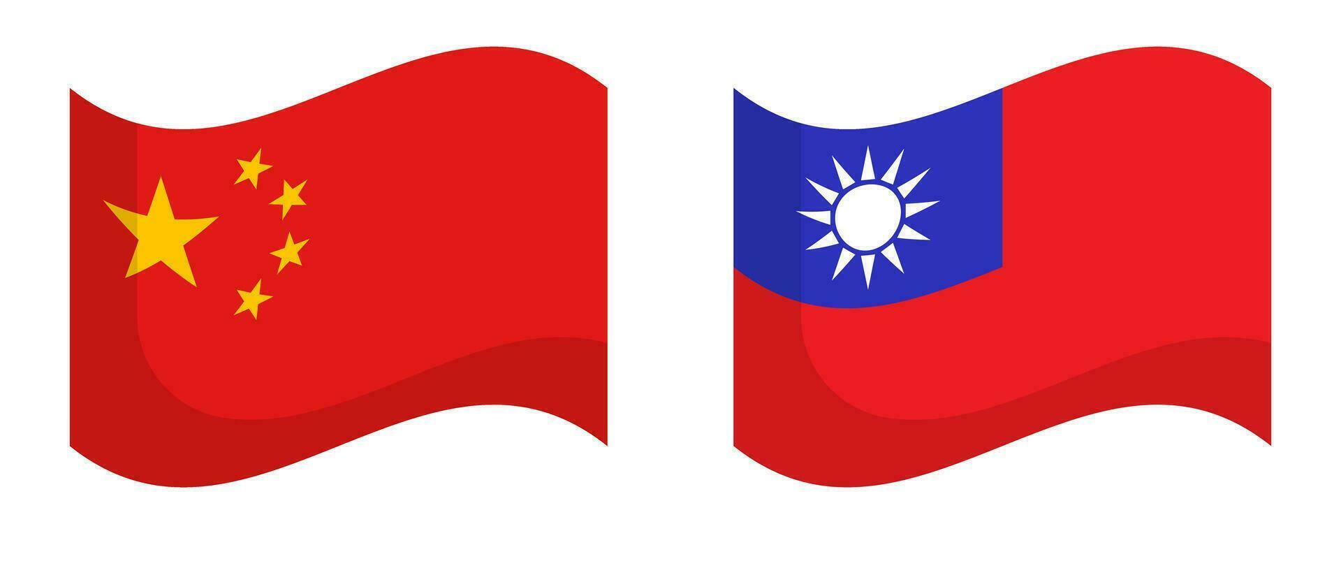 tremulando chinês bandeira e Taiwan bandeira ícone definir. vetor. vetor