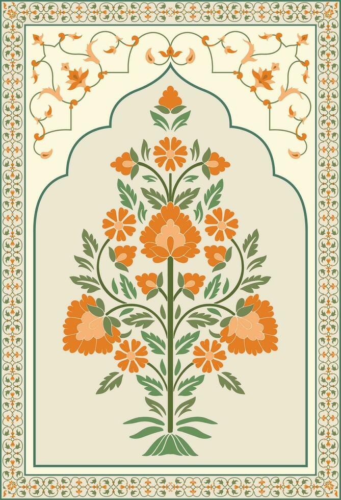 Mughal flor motivo. botânico floral étnico motivo, e indiano Mughal flor motivo com fundo. vetor