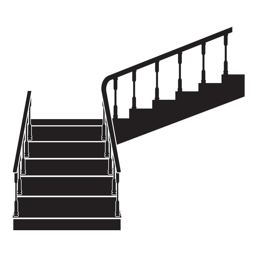 Escadaria para a casa dentro para a segundo chão, vetor ilustração, isolado Preto silhueta