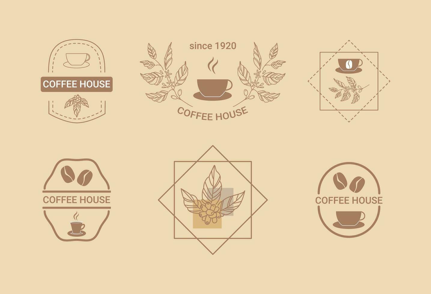 conjunto do logotipos para café casas, café lojas, cafeteria. companhia o negócio conceito. emblema, logotipo, adesivo. café feijões, copos, galhos. vetor