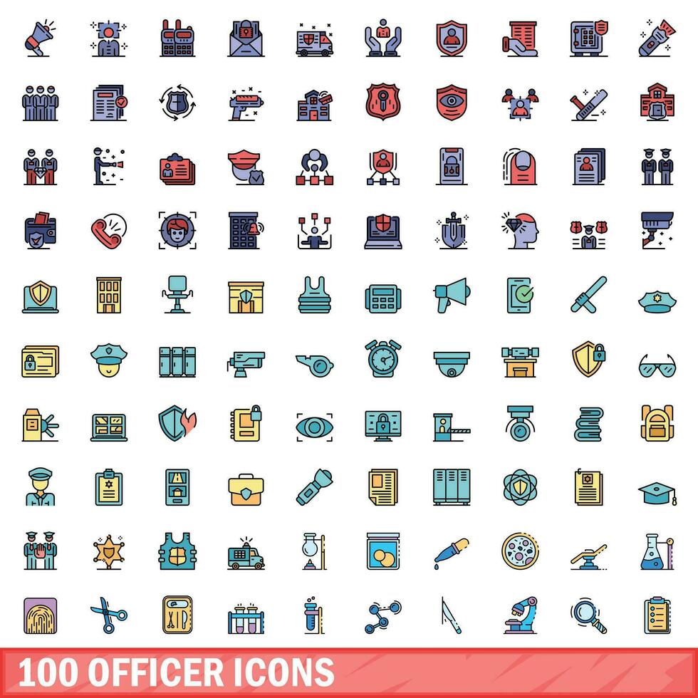 100 Policial ícones definir, cor linha estilo vetor