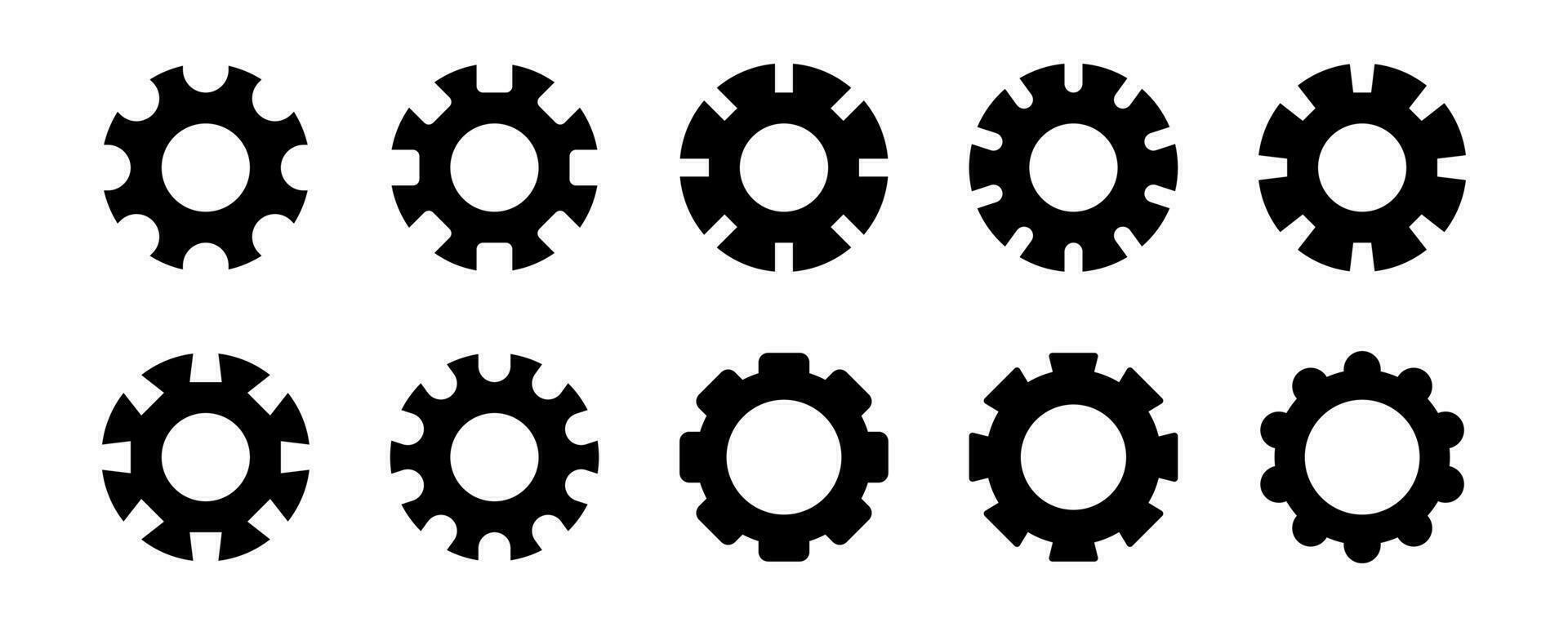 engrenagem ícone definir. roda dentada ícone dentro sólido. configurações símbolo. roda de engrenagem ilustração. roda dentada mecanismo coleção. estoque vetor ilustração