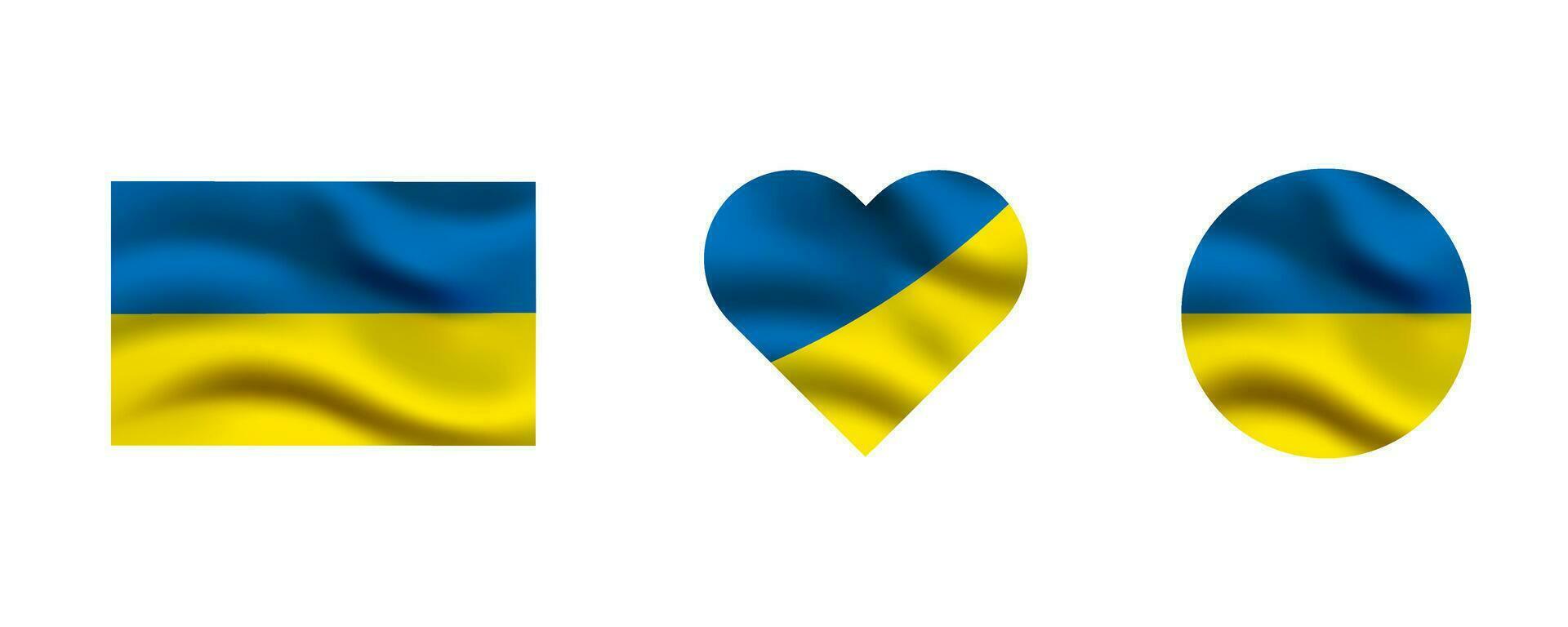 realista Ucrânia bandeira. bandeira do Ucrânia. nacional símbolo dentro 3d. volta e coração forma. realista ucraniano bandeira símbolo. azul e amarelo ilustração. estoque vetor ilustração