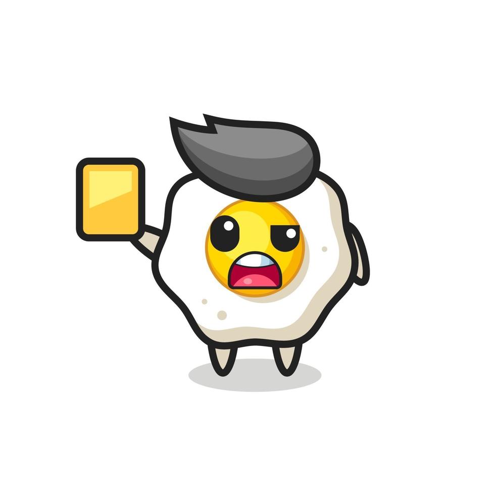 personagem de desenho animado de ovo frito como árbitro de futebol dando um cartão amarelo vetor