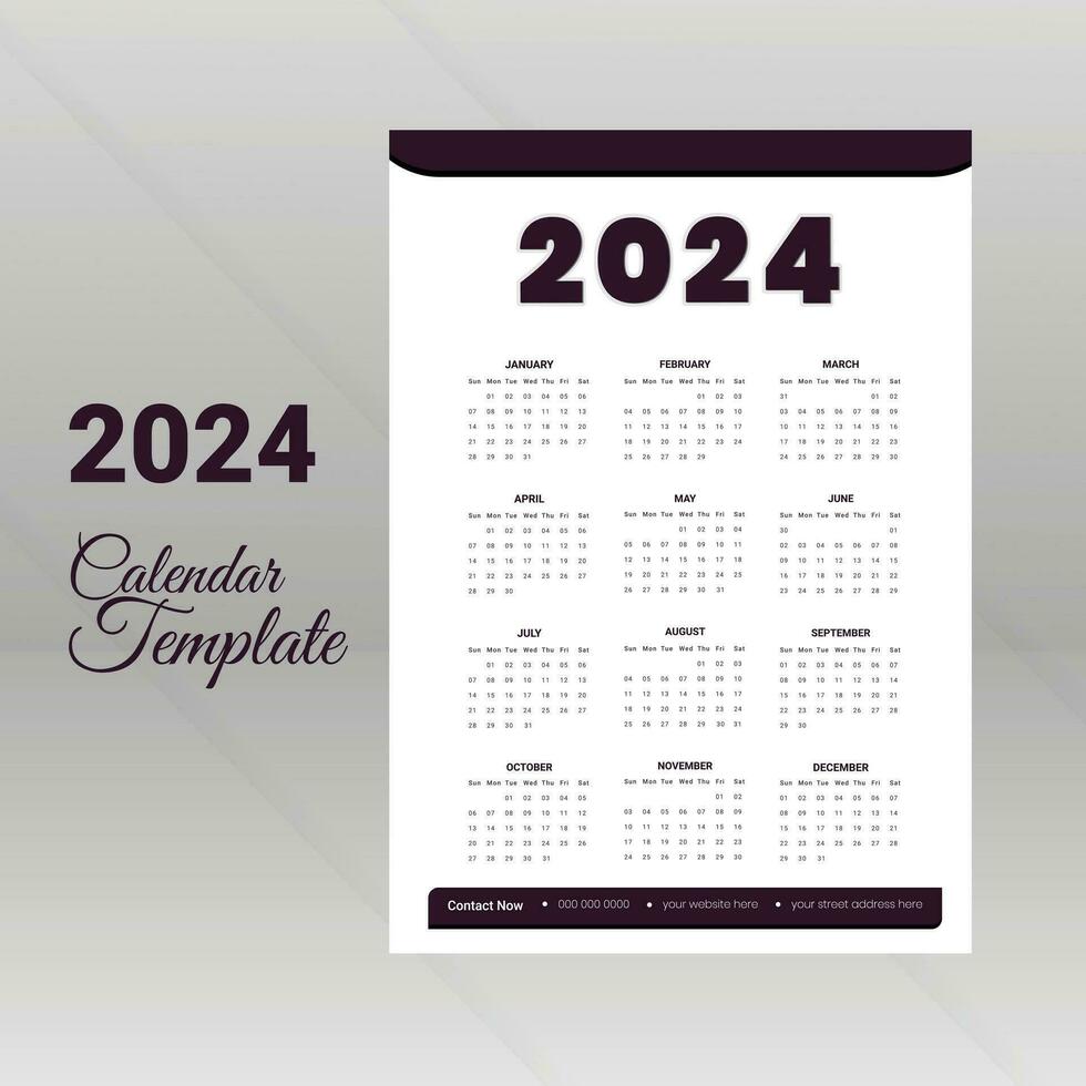 calendário Projeto 2024 corporativo Projeto modelo vetor. vetor