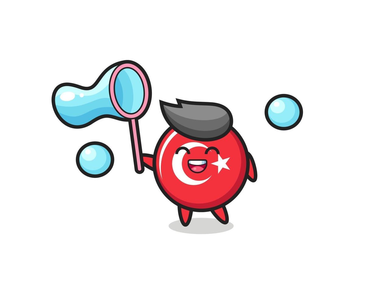 desenho animado do distintivo da bandeira turquia feliz jogando bolha de sabão vetor