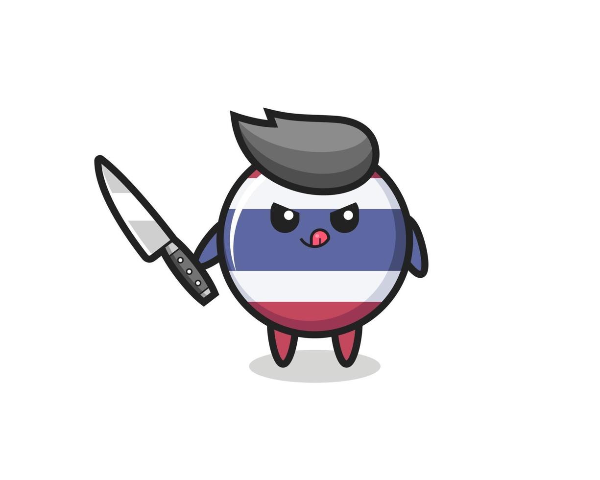 Fofo mascote do emblema da bandeira da Tailândia como um psicopata segurando uma faca vetor