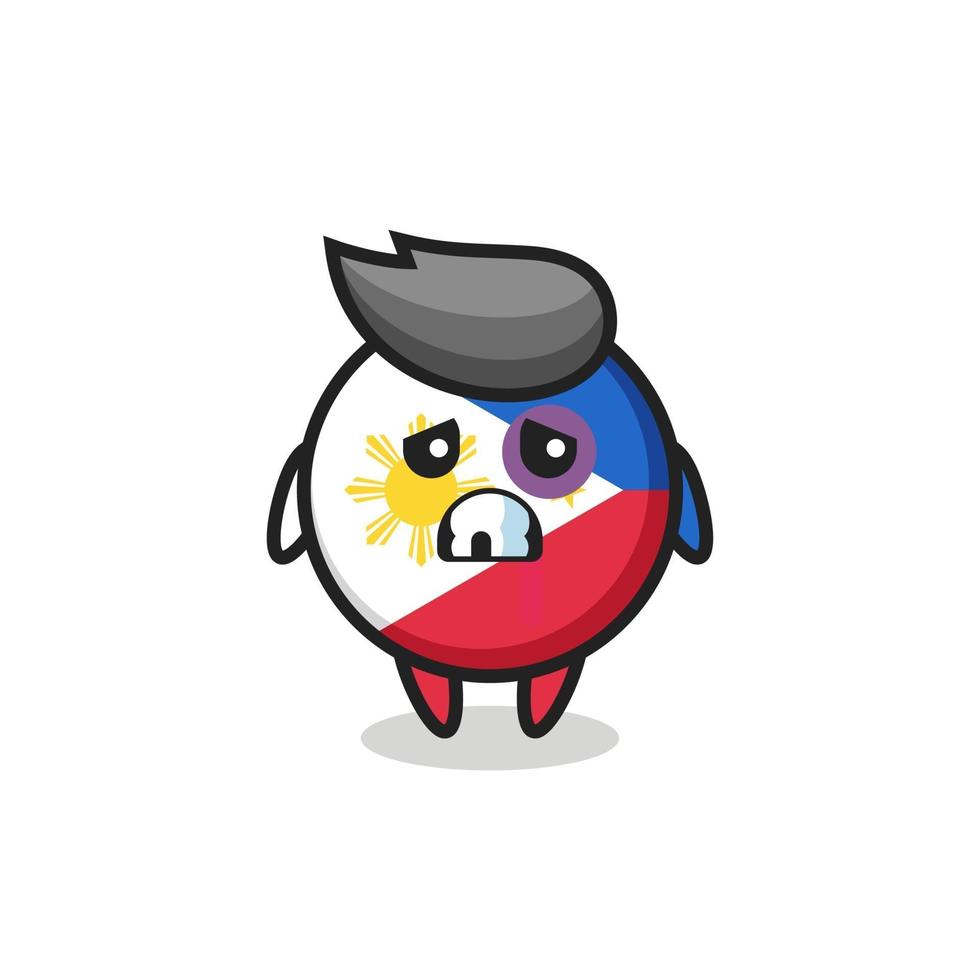 personagem ferido com o emblema da bandeira das Filipinas com um rosto machucado vetor