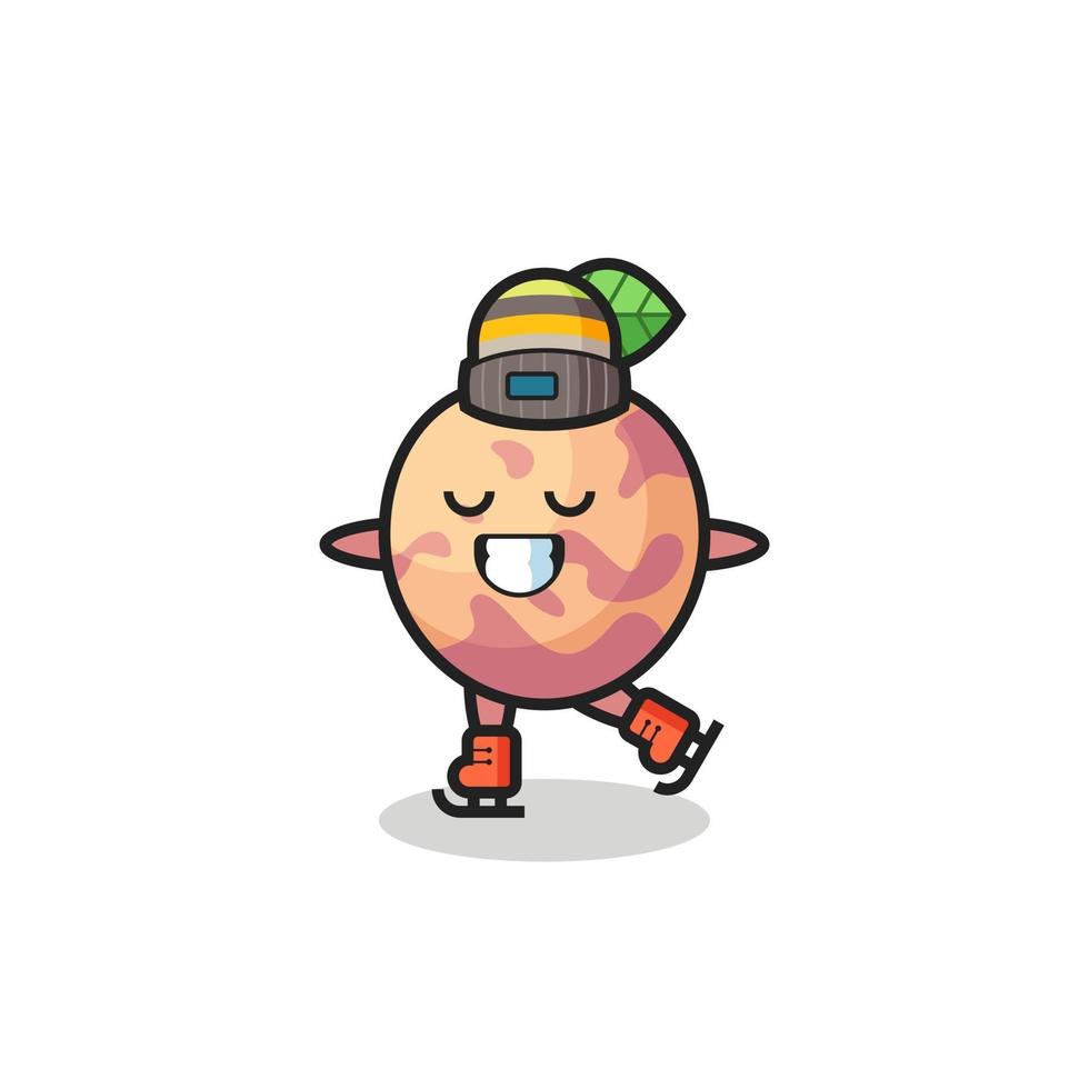 pluot fruit cartoon como um jogador de patinação no gelo fazendo uma performance vetor