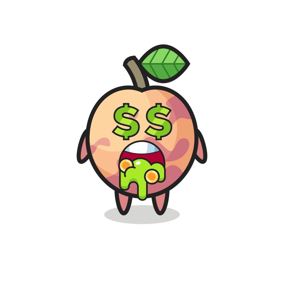 personagem de pluot fruit com uma expressão de louco por dinheiro vetor
