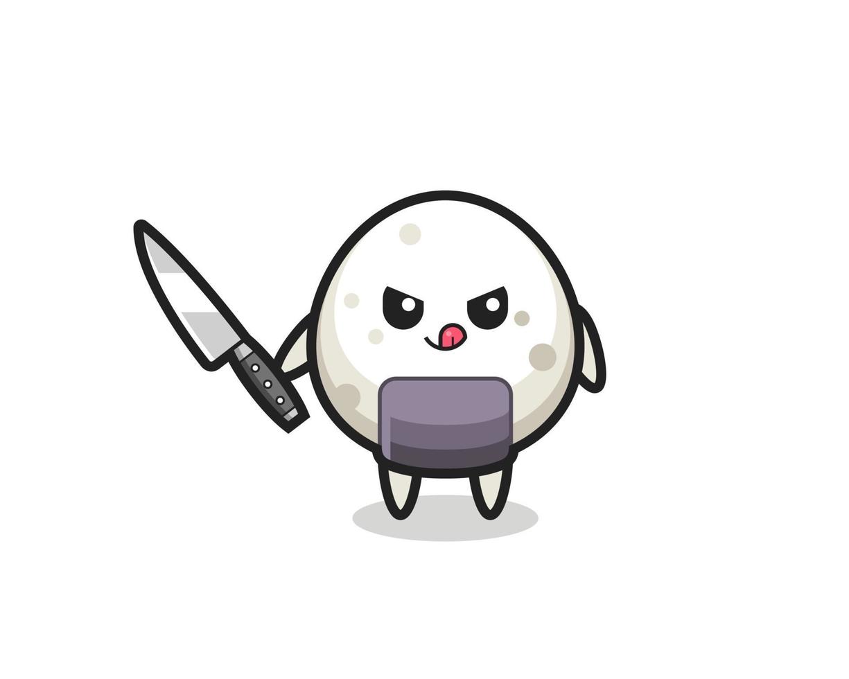 mascote onigiri fofo como um psicopata segurando uma faca vetor
