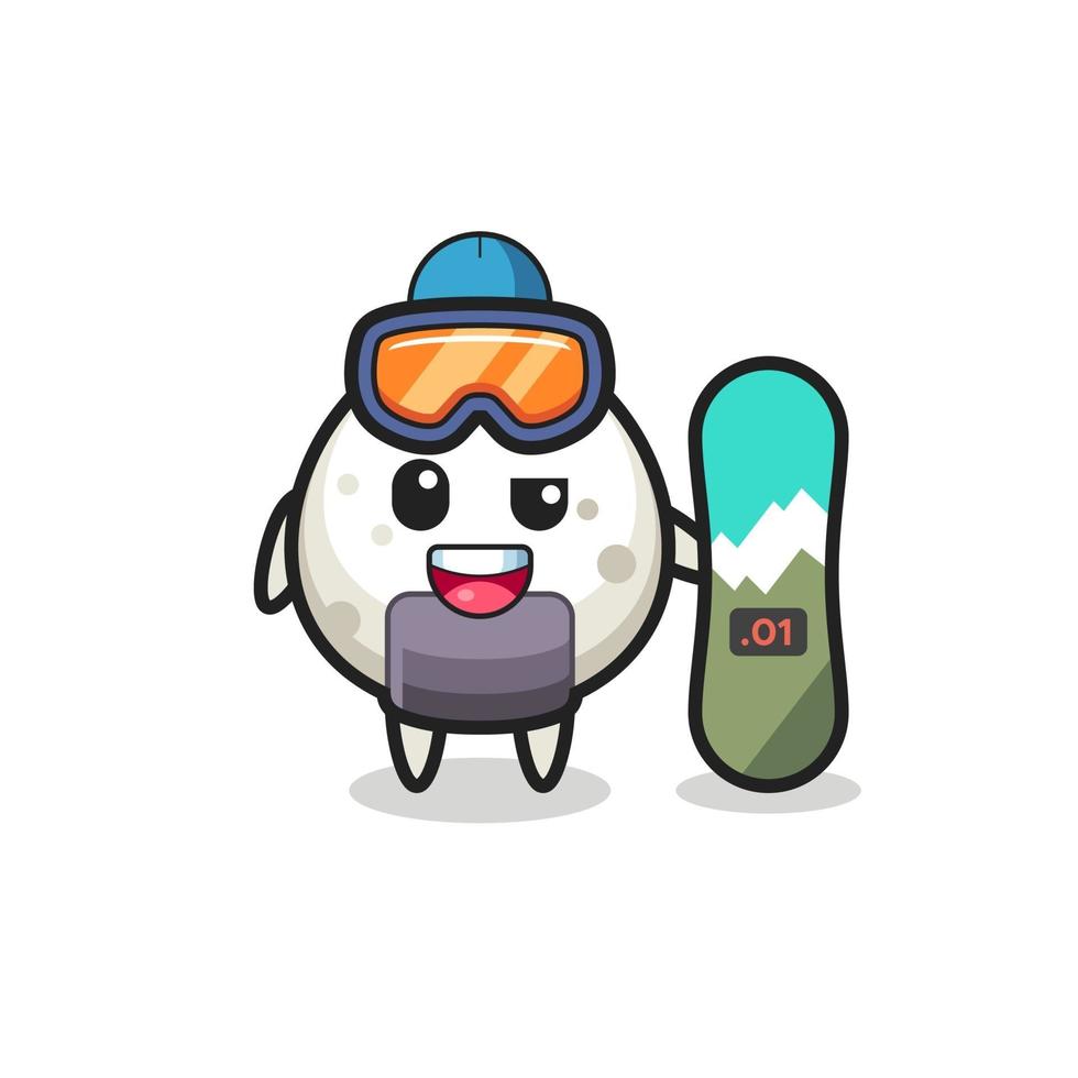 ilustração do personagem onigiri com estilo de snowboard vetor