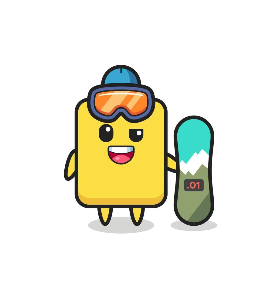 ilustração de personagem de cartão amarelo com estilo de snowboard vetor