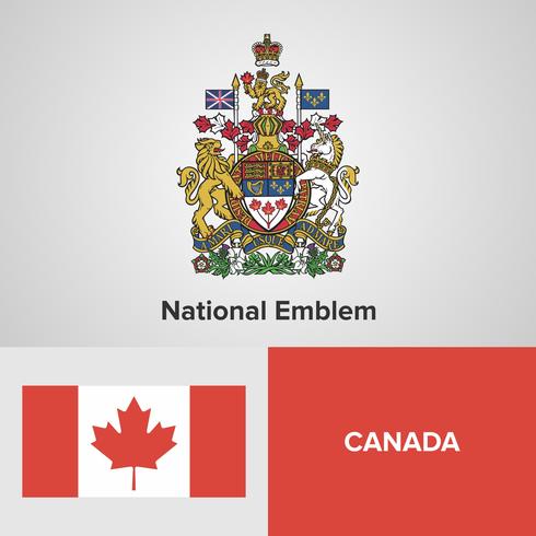 Emblema nacional do Canadá, mapa e bandeira vetor