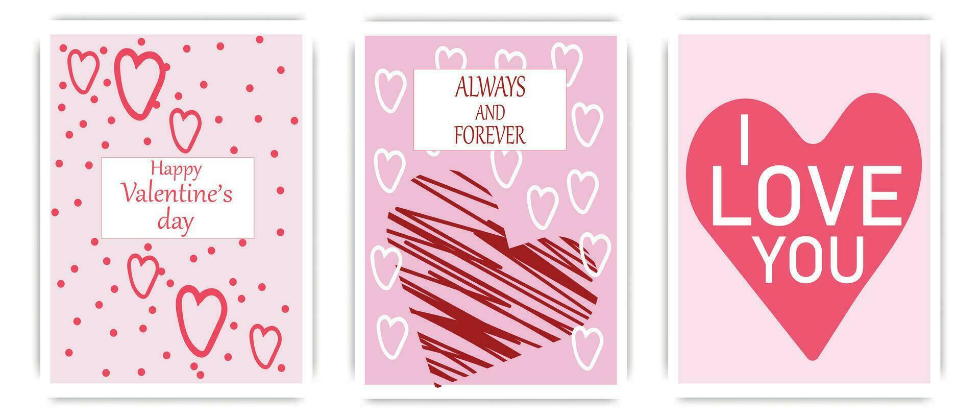 dia dos namorados dia cartões com mão desenhado corações rabiscos, coração dentro rabisco estilo. vetor ilustração.