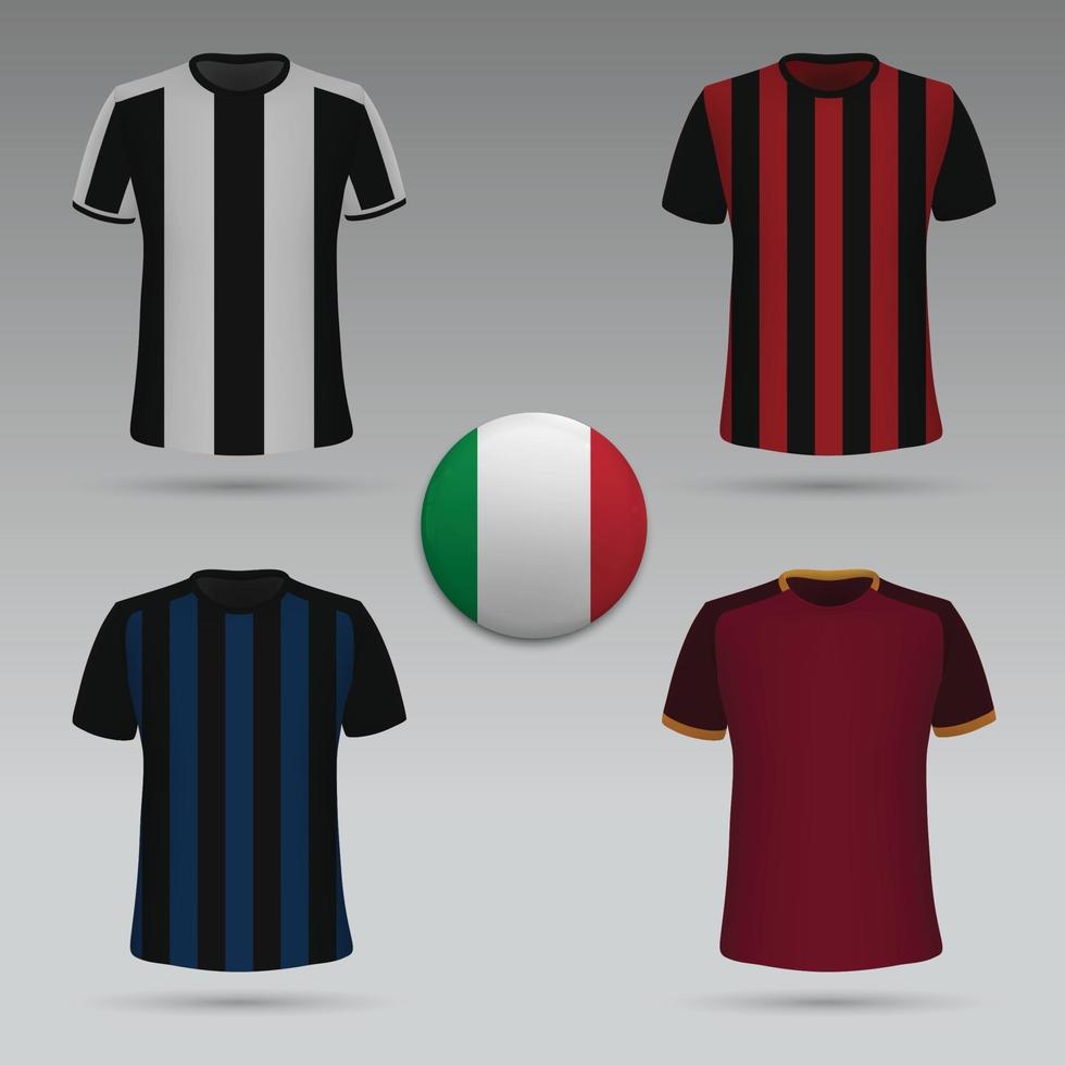 kit de futebol italiano, modelo de t-shirt. camisa de futebol. vetor