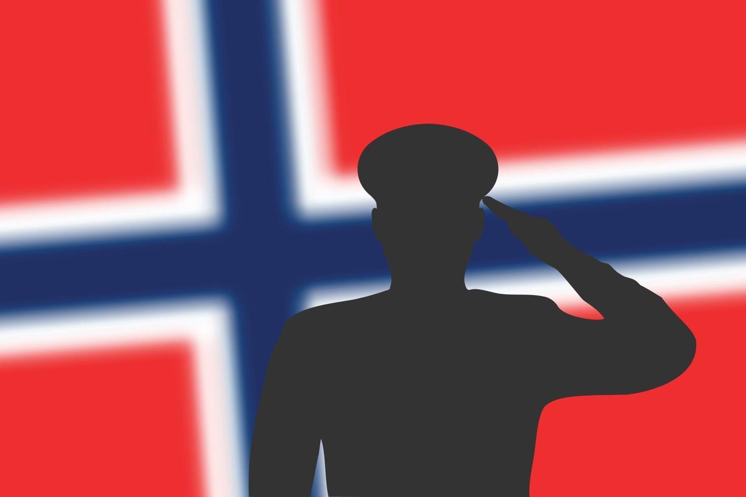 silhueta de solda em desfocar o fundo com a bandeira da Noruega. vetor