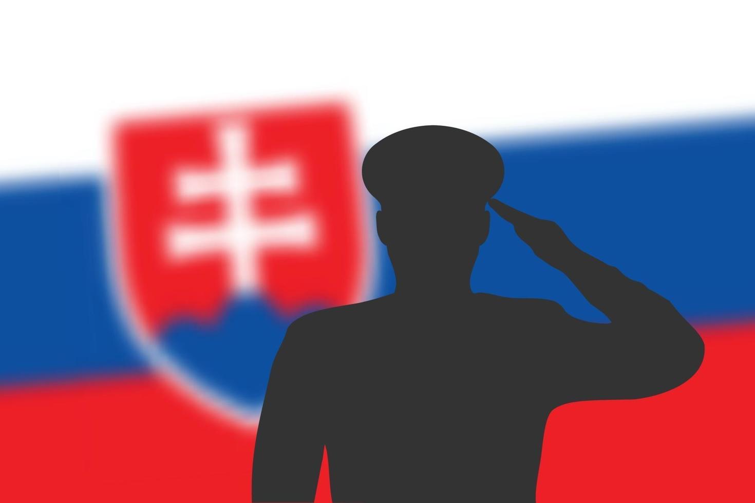 silhueta de solda em desfocar o fundo com a bandeira da Eslováquia. vetor