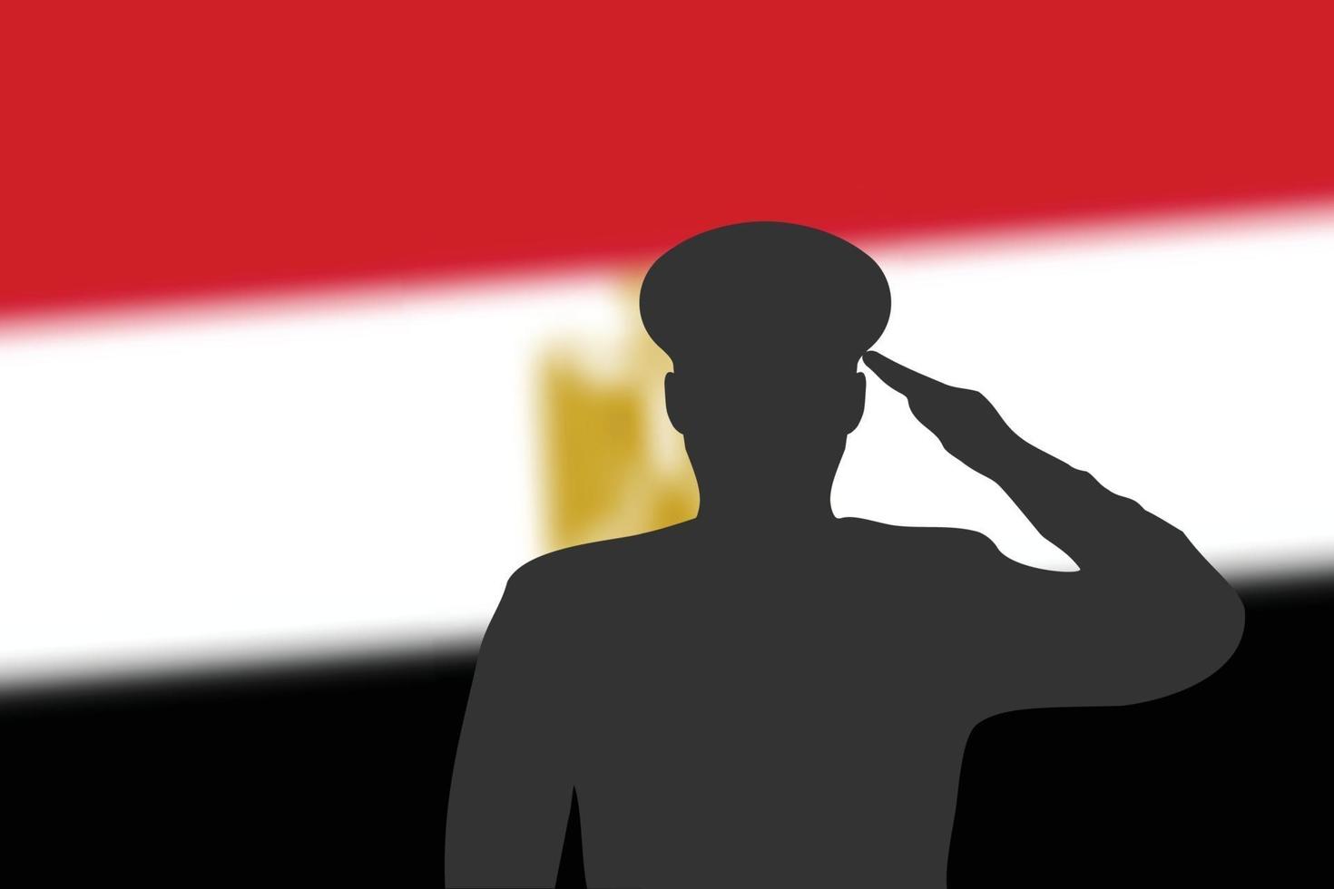 silhueta de solda em desfocar o fundo com a bandeira do Egito. vetor