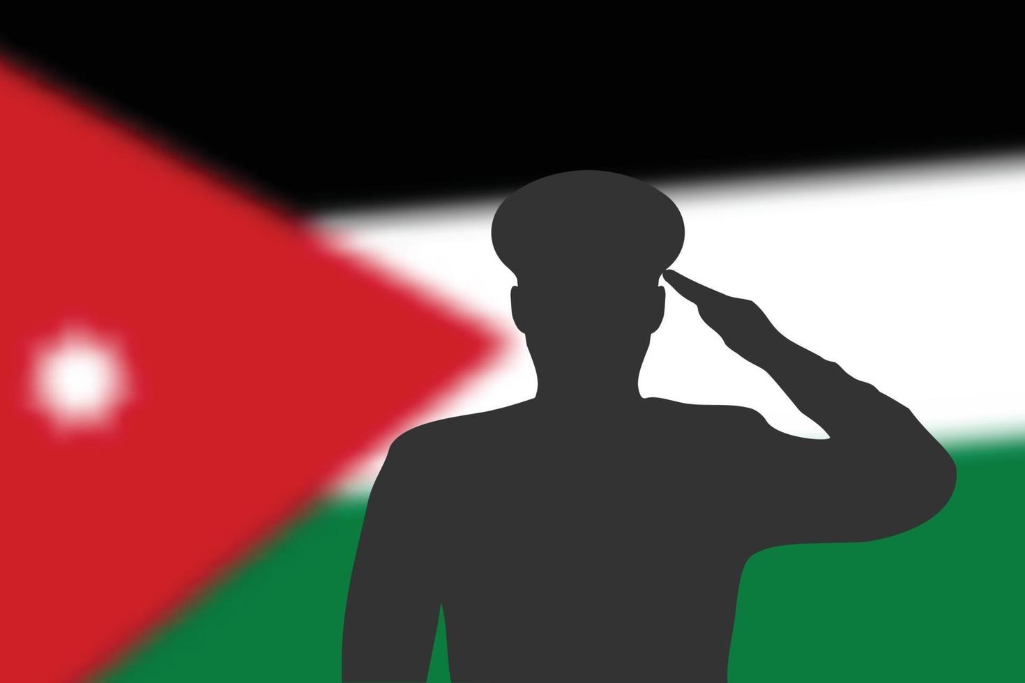 silhueta de solda em desfocar o fundo com a bandeira da Jordânia. vetor
