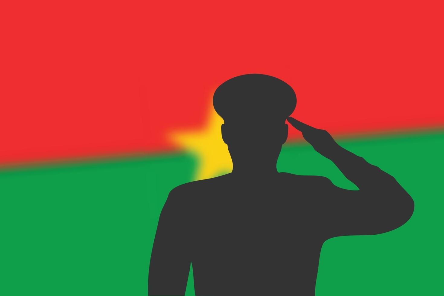 silhueta de solda em desfocar o fundo com a bandeira de Burkina Faso. vetor