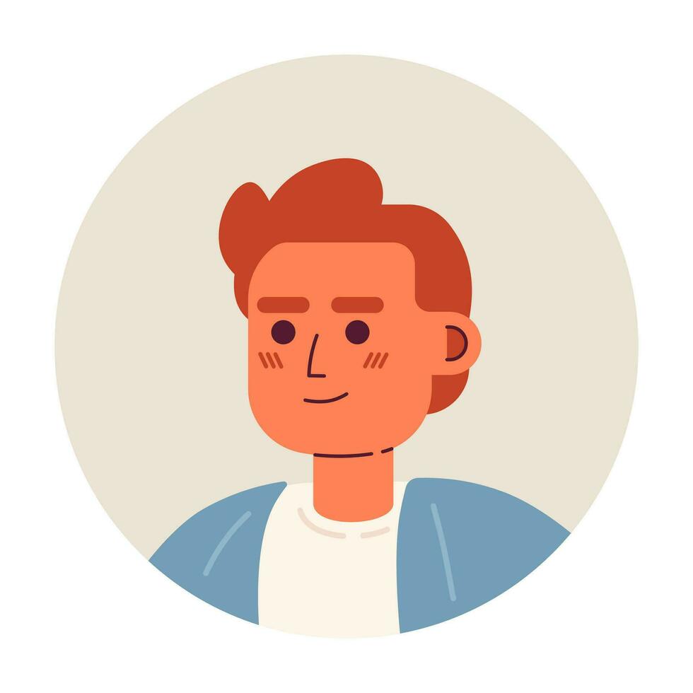 ondulado cabelo caucasiano homem relaxado em pé 2d vetor avatar ilustração. alegre ocidental europeu masculino desenho animado personagem face. confiante Tiros na Cabeça posando plano cor do utilizador perfil imagem isolado em branco