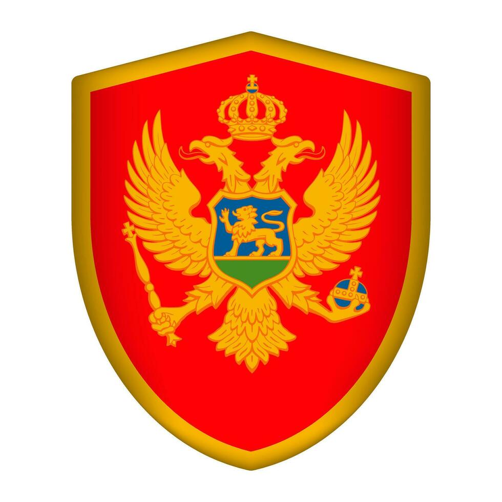 Montenegro bandeira dentro escudo forma. vetor ilustração.