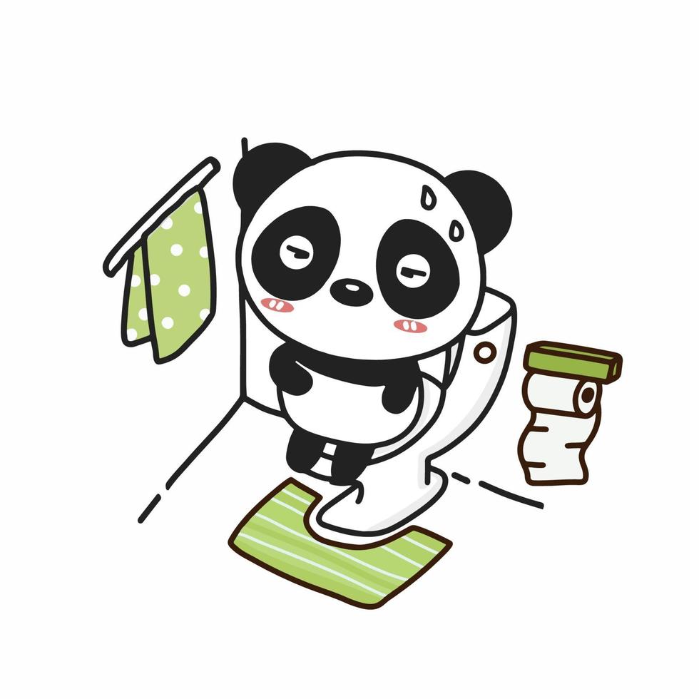 panda fofo fazendo cocô no banheiro. personagem de desenho bonito. vetor