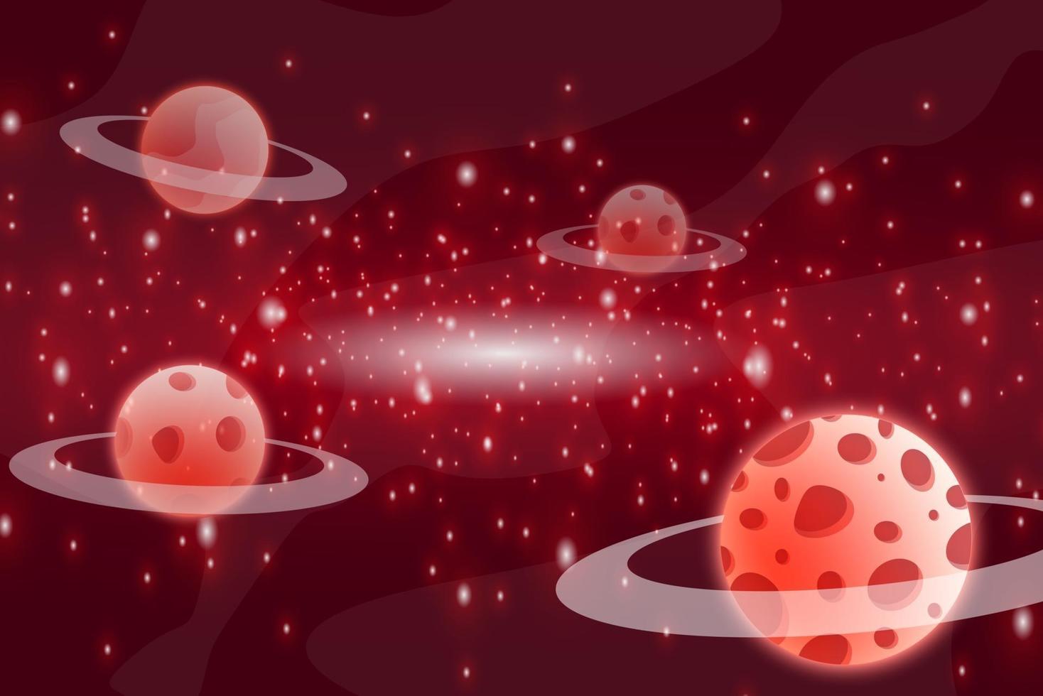 fundo abstrato do espaço vermelho com lua, planeta e estrelas vetor