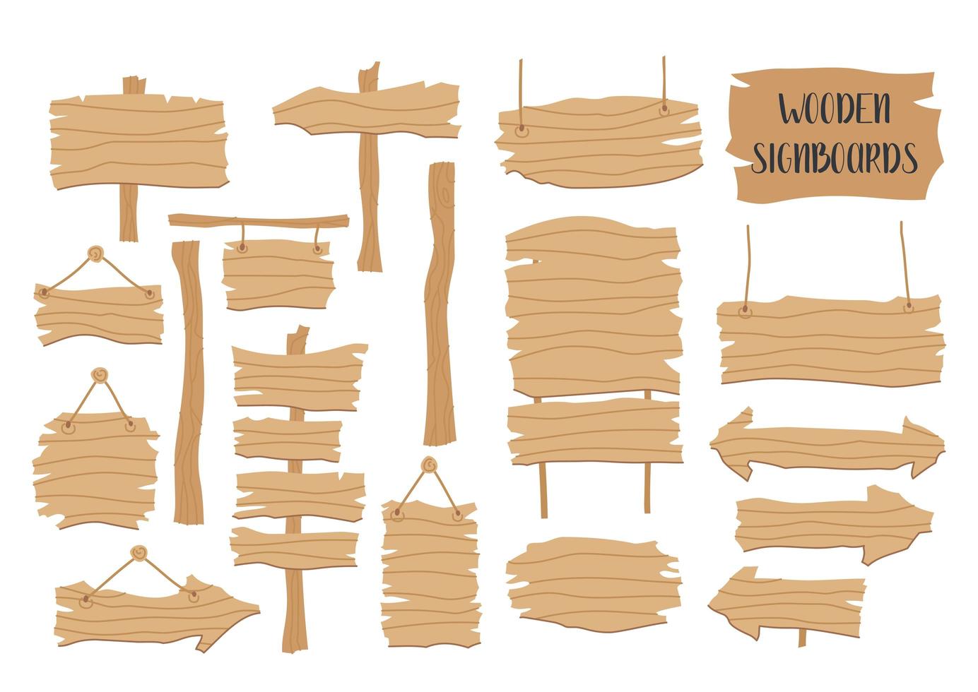 conjunto de ilustração de desenho simples de placas de madeira vetor