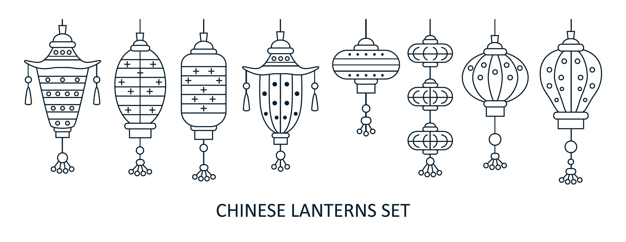 conjunto de rua asiática e lanternas de férias chinesas. vetor