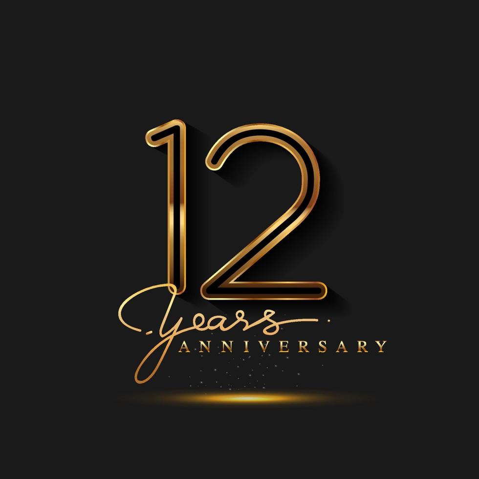 Logotipo do aniversário de 12 anos dourado isolado em fundo preto vetor