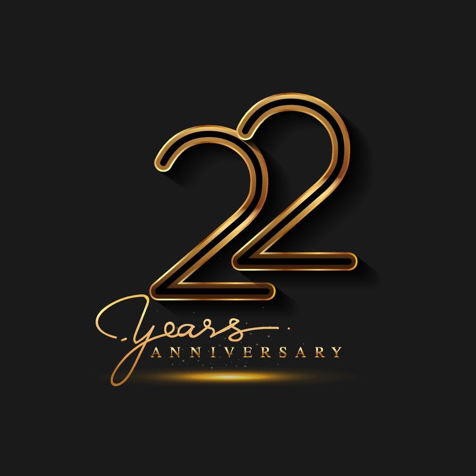 Logotipo do aniversário de 22 anos dourado isolado em fundo preto vetor