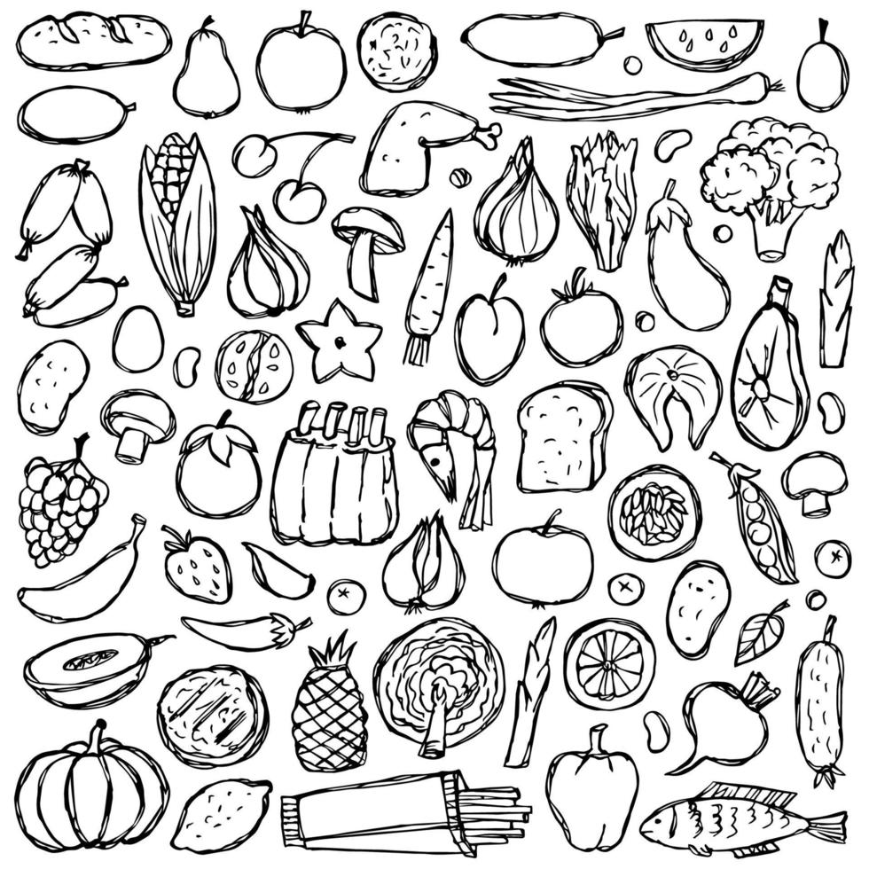conjunto de comida doodle vetor