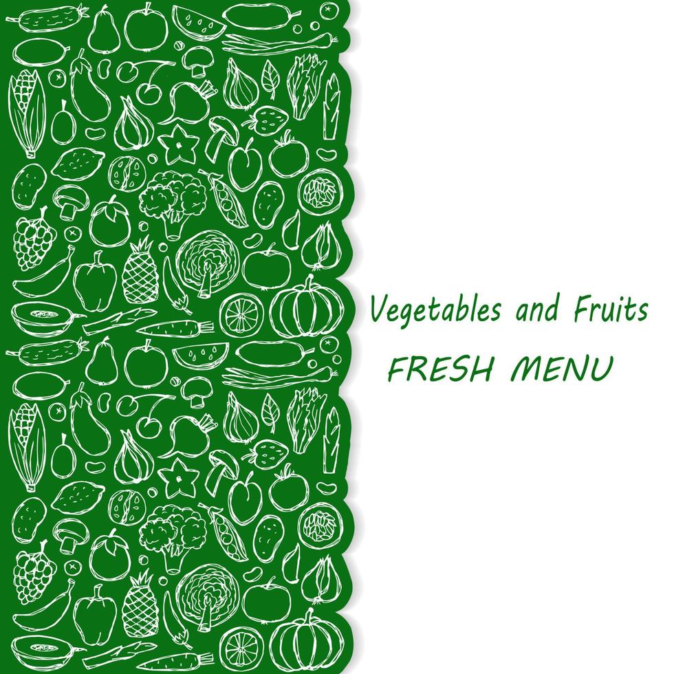 doodle capa de menu de comida vegetariana vetor