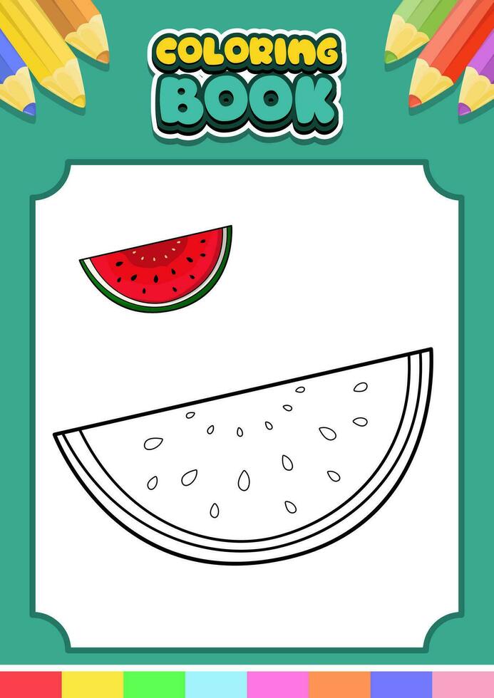 frutas coloração livro para crianças. Melancia vetor ilustração